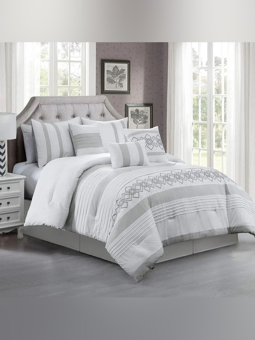 Classic Gray and White Geometric cal king Comforter Set - 3 piece set